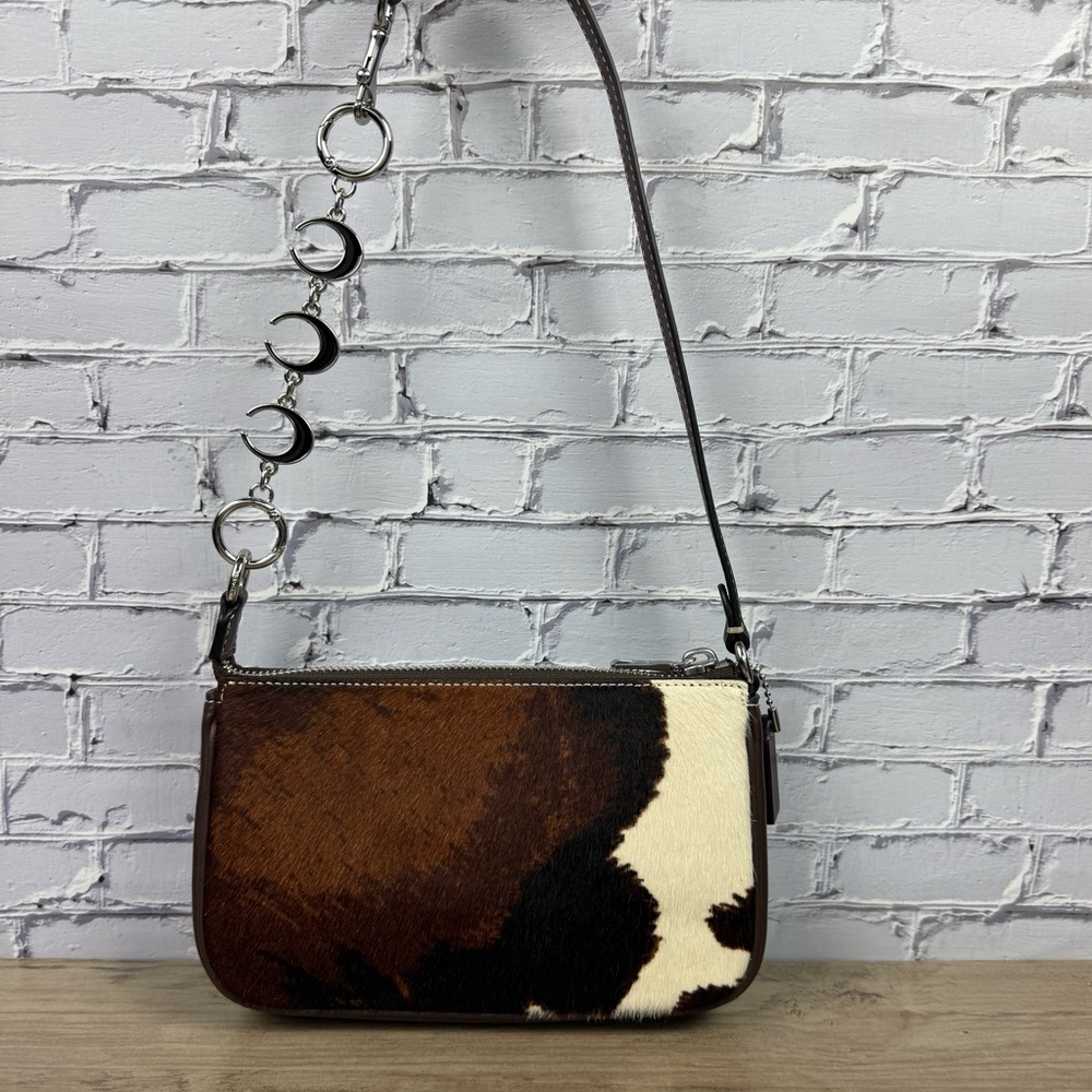 Coach Nolita 19 Cow Print NWT Silver with a free unbranded chain extender silver - Picture 2 of 14
